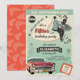 Convites Anos 50 Rockabilly Festa de aniversário Em Verde