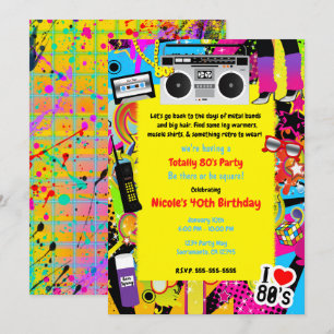 Convites Anos 80 Década de 1980 Tema Amarelo Retro Festa de