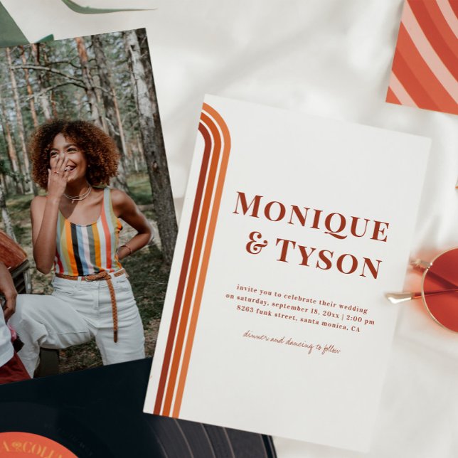 Convites Anos setenta retrorreflectores | Casamento Burnt O (Criador carregado)
