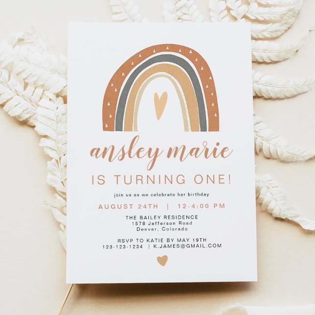Convites ANSLEY | Boho Burnt Orange Rust Rainbow Birday (Criador carregado)