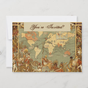 Convites Antecipação do Mapa Mundial 1886 Ilustrada