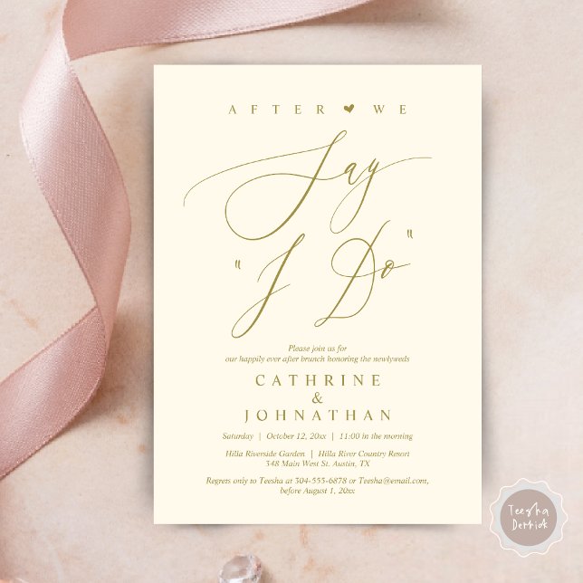 Convites Antes de dizermos "Eu faço", Janto de ensaio de ca (Before we say "I Do", Wedding Brunch Invitation Card, PDF, Modern Romantic, in Classy Yellow Gold)