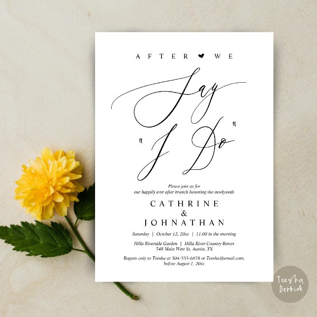 Convites Antes de dizermos "Eu faço", Janto de ensaio de ca (Before we say "I Do", Wedding Brunch Invitation Card, PDF, Modern Romantic, in Black and White)