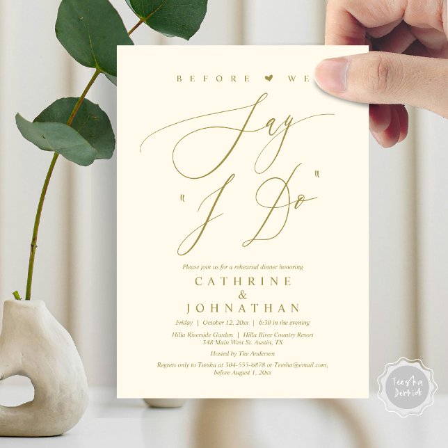 Convites Antes de dizermos "Eu faço", Janto de ensaio de ca (Before We Say "I Do", Wedding Rehearsal Dinner Invitation Card, Digital PDF JPG, in Elegant Gold)