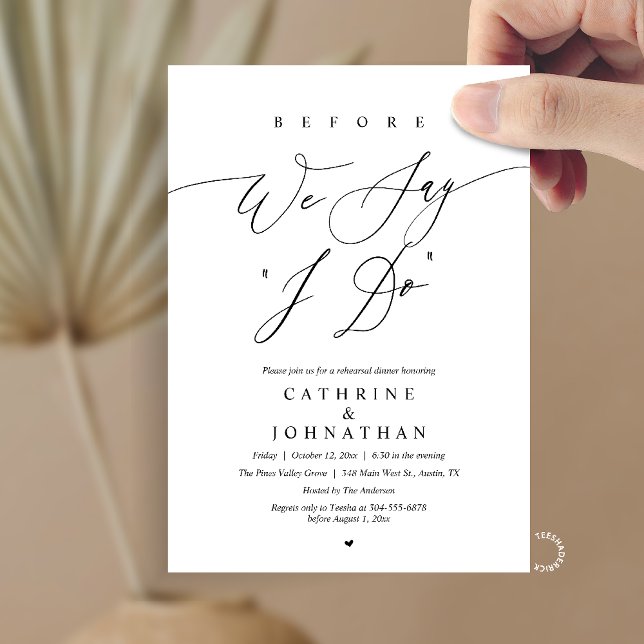 Convites Antes de dizermos "Sim", Jantar de Ensaios de Casa (Before we say "I Do", Modern Romantic Wedding Rehearsal Dinner Invitation Card in Black and white)