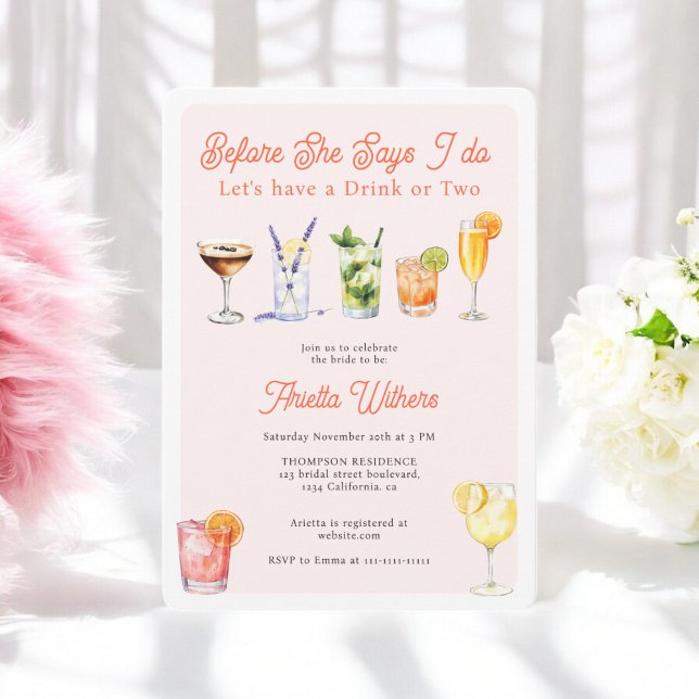 Convites Antes de fazer o Chá de panela de Cocktails de Aqu (Before I do Watercolor Cocktails Bridal Shower Invitation)