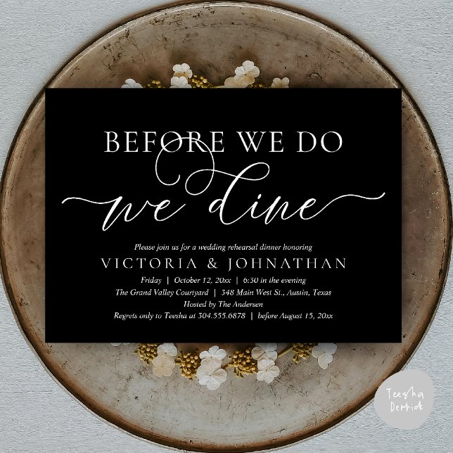 Convites Antes De Fazermos, Comemos, Janta De Ensaio De Cas (Before We Do, We Dine,  Wedding Rehearsal Dinner Party Classy Romantic Invites Card PDF )