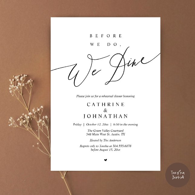 Convites Antes de fazermos isso, jantamos, Jantar de Ensaio (Before we do, we dine, Modern Elegant Romantic Rehearsal Dinner Invitation Card in Black and white)