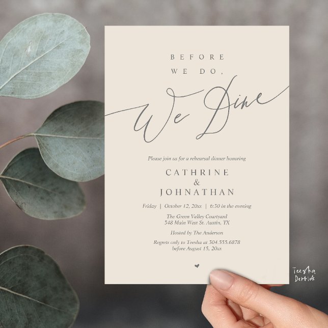 Convites Antes de fazermos isso, jantamos, Jantar de Ensaio (Before we do, we dine, Modern Elegant Romantic Rehearsal Dinner Invitation Card in Dark Grey Cream)