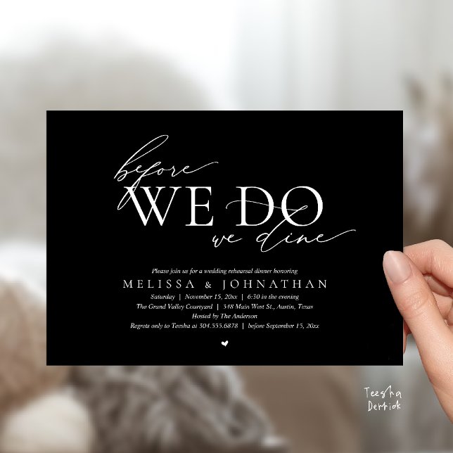 Convites Antes de Fazermos, Jantamos, Jantar de Ensaio de C (Before We Do, We Dine, Wedding Rehearsal Dinner Invitation Card Black White)