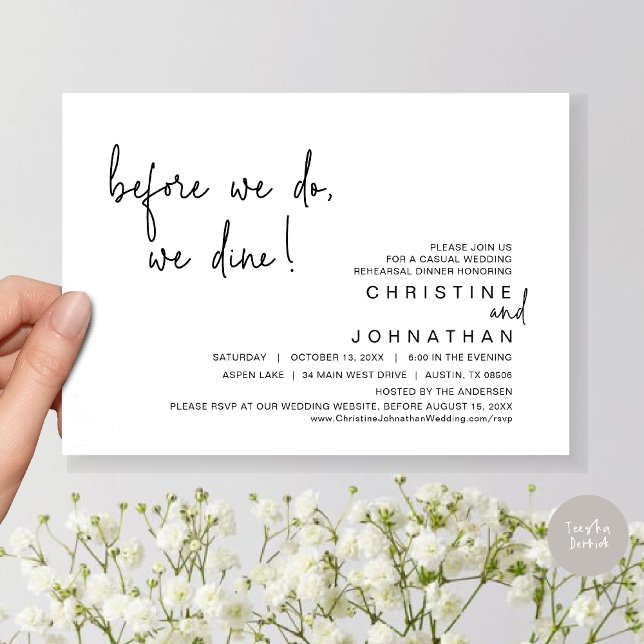 Convites Antes De Fazermos, Joramos, Janta De Ensaios, Pret (Before We Do, We Dine, Wedding Rehearsal Dinner Invitation Card, PDF, in Black and White)