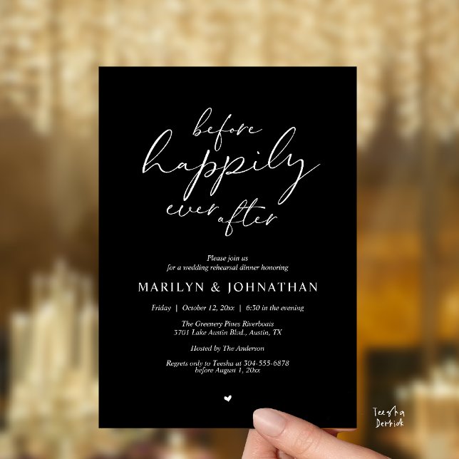 Convites Antes de Feliz Para Sempre, Ensaio Romântico (Before Happily Ever After, Modern Romantic Rehearsal Dinner Invitation Card in Black and White)
