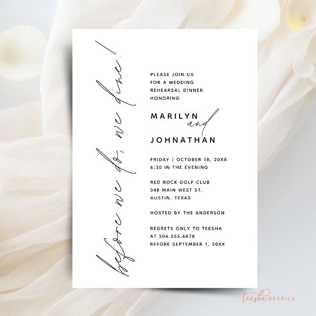 Convites Antes De Jantar, Jantamos De Ensaio De Casamento (Before We Do Dine, We Dine, Wedding Rehearsal Dinner Invitation Card, Downloadable)