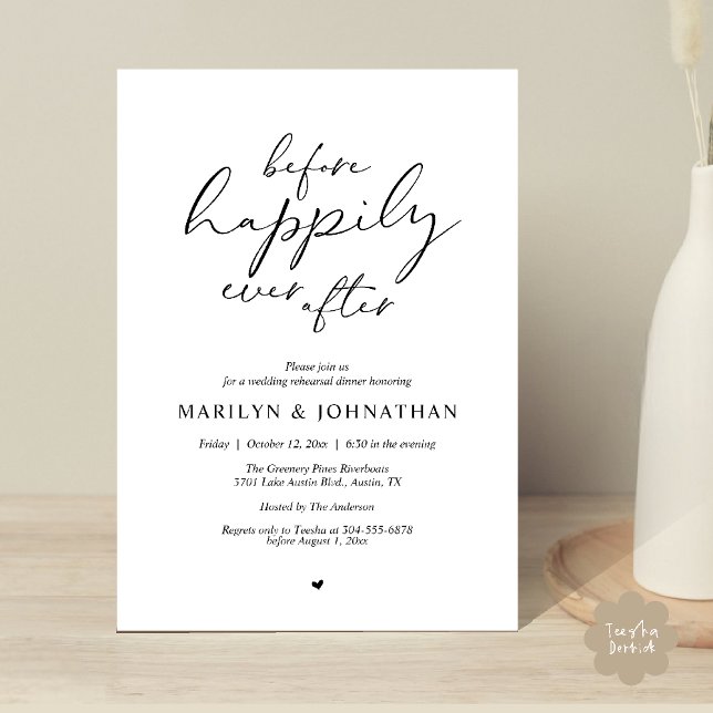 Convites Antes do Felizes Para Sempre, Ensaio Romântico (Before Happily Ever After, Modern Romantic Rehearsal Dinner Invitation Card in Black White)