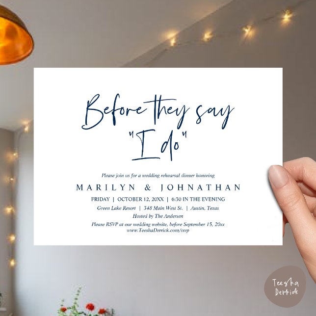Convites Antes Que Digam "Eu Faço", Janto De Ensaio De Casa (Before They Say "I Do", Wedding Rehearsal Dinner Party Invitation Card, PDF, Navy Blue)