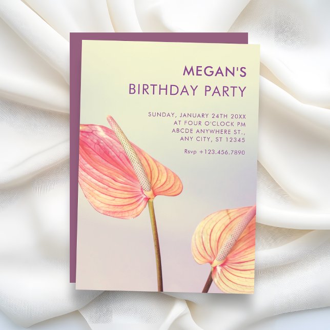 Convites Anthurium floral estético para aniversário minimal (Criador carregado)
