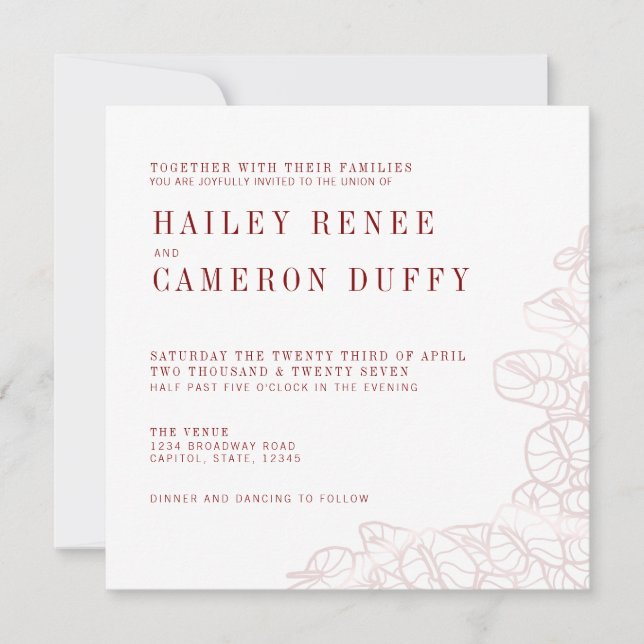 Convites Anthurium Romantic Modern Wedding Invitation (Frente)