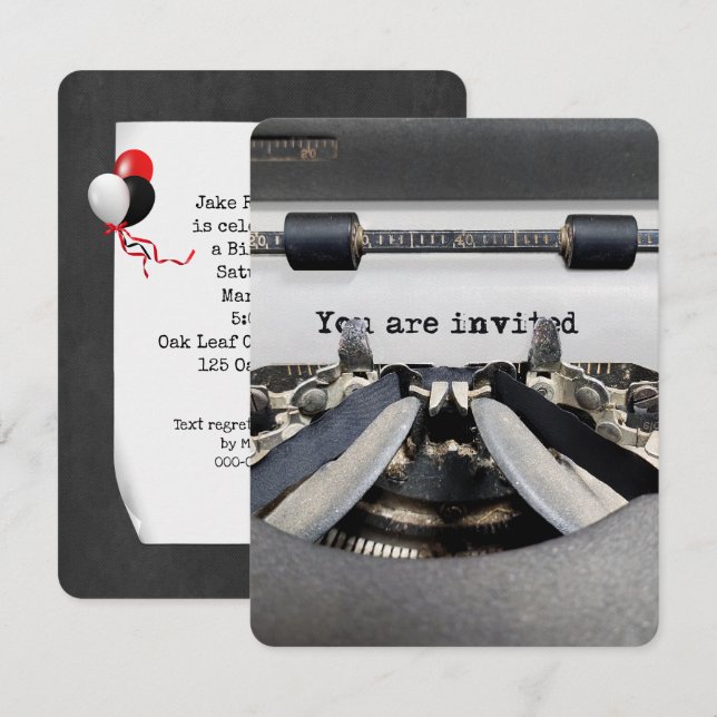 Convites Antiga Festa de aniversário de Máquina de Digitali (Frente/Verso)