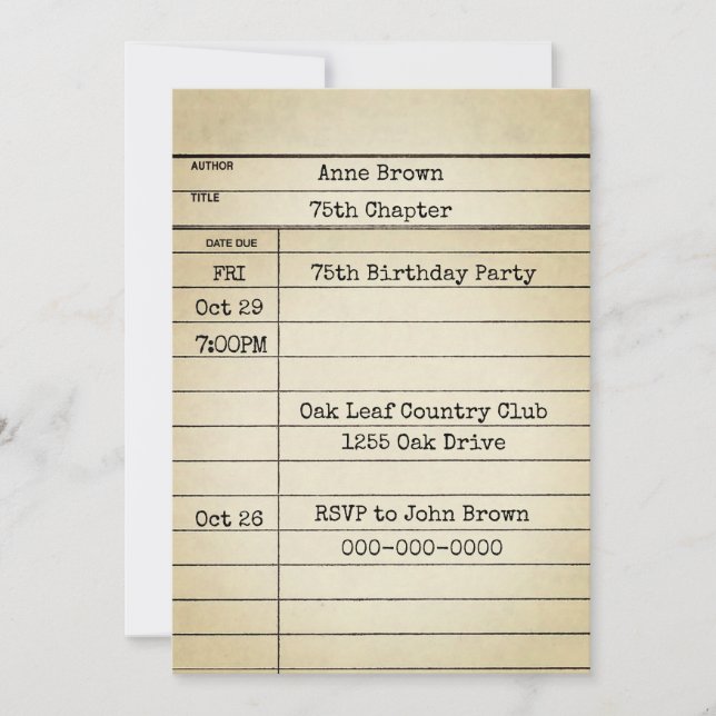 Convites Antiga placa de biblioteca 75.a Festa de aniversár (Frente)