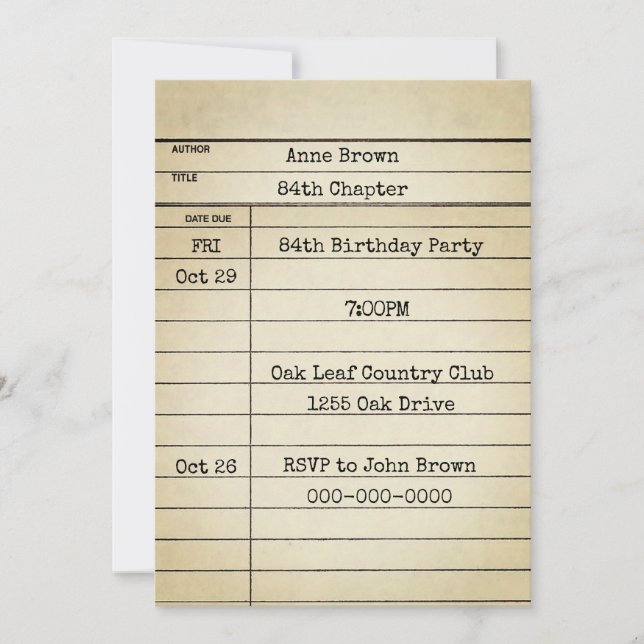 Convites Antiga placa de biblioteca 84ª Festa de aniversári (Frente)