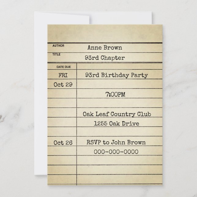 Convites Antiga placa de biblioteca 93ª Festa de aniversári (Frente)