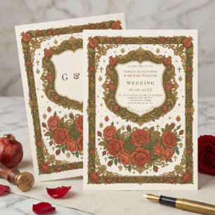 Convites Antigo Brasão de Rosas Florais Vintage Casamento