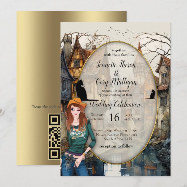 Convites Antigo Canal Anton Pieck estilo Art (Frente/Verso)