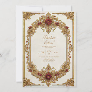 Convites Antigo Casamento Formal Floral Borgonha Dourado