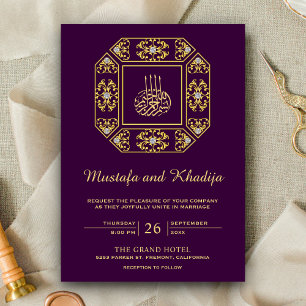 Convites Antigo Dourado Ornamentado Damasko Roxo Casamento 