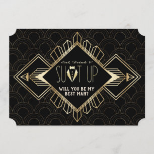Convites Antigo Dourado Preto Art Deco Seja Meu Padrinho do
