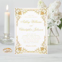 Convites Antigo Falso Ouro Elegante Ornado Casamento Branco