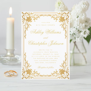 Convites Antigo Falso Ouro Elegante Ornado Casamento Branco