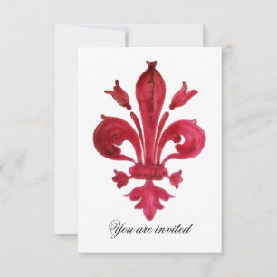 Convites ANTIGO MONOGRAMA DE GAMA FLEUR DE LIS Vermelho