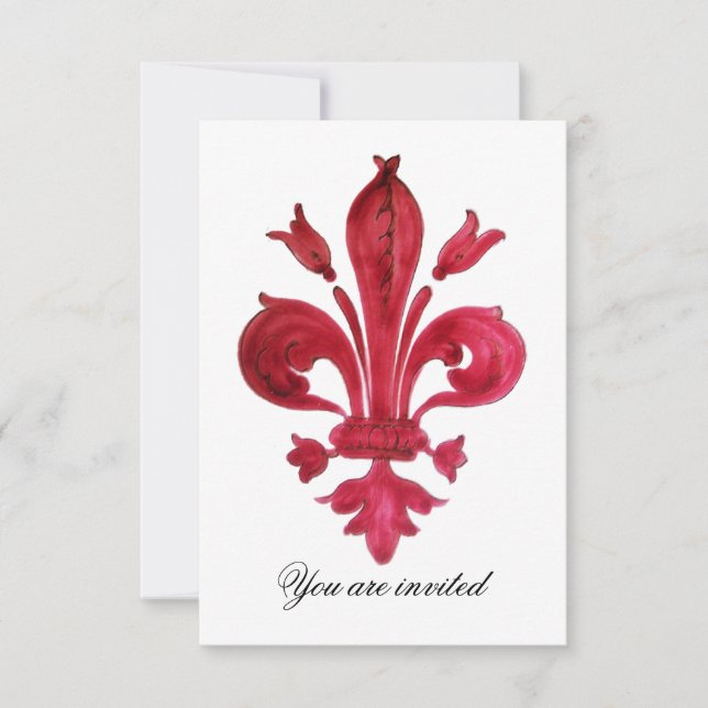 Convites ANTIGO MONOGRAMA DE GAMA FLEUR DE LIS Vermelho (Frente)