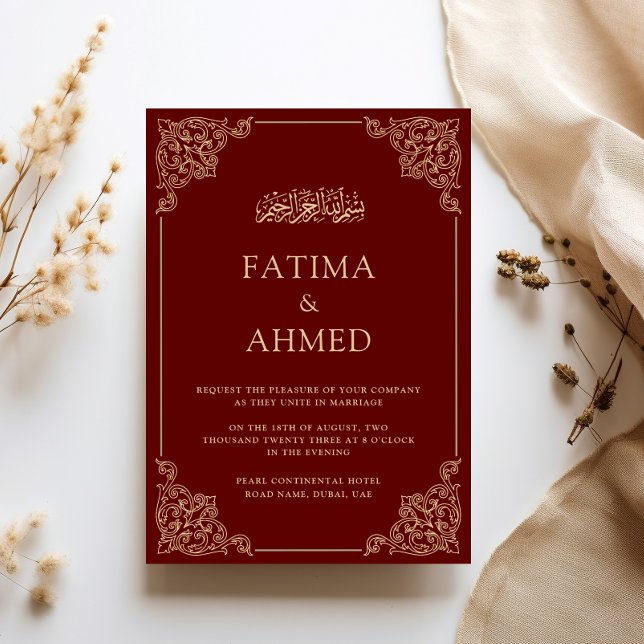 Convites Antigo Quadro de Renda Dourada Casamento Muçulmano (Criador carregado)