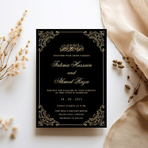 Convites Antigo Quadro de Renda Dourado Preto Casamento Muç
