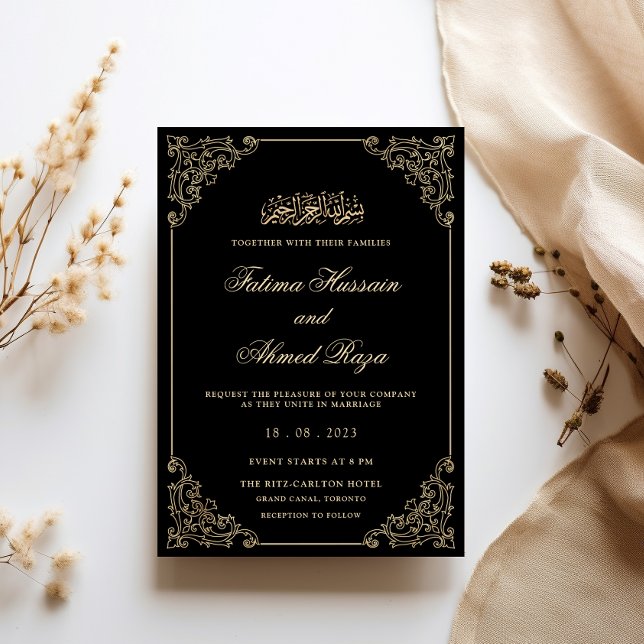 Convites Antigo Quadro de Renda Dourado Preto Casamento Muç (Criador carregado)