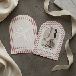 Convites Antigo Script Red Stripe Foto Salva a Data