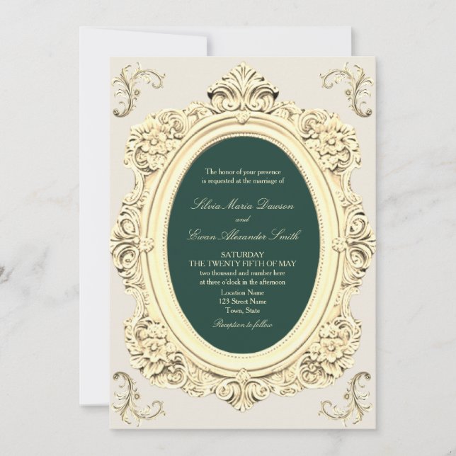 Convites Antigo Verde Esmeralda Dourado Casamento (Frente)