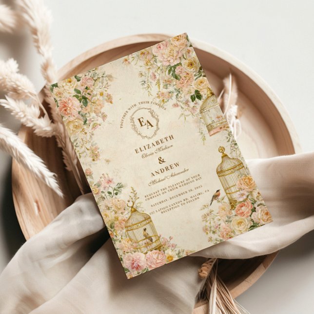 Convites Antigos Rosas de jardim e aves (Criador carregado)