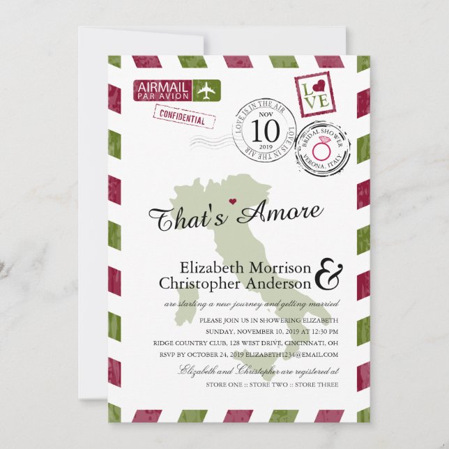 Convites Antiguidade Airmail Verona Itália | Chá de panela (Frente)