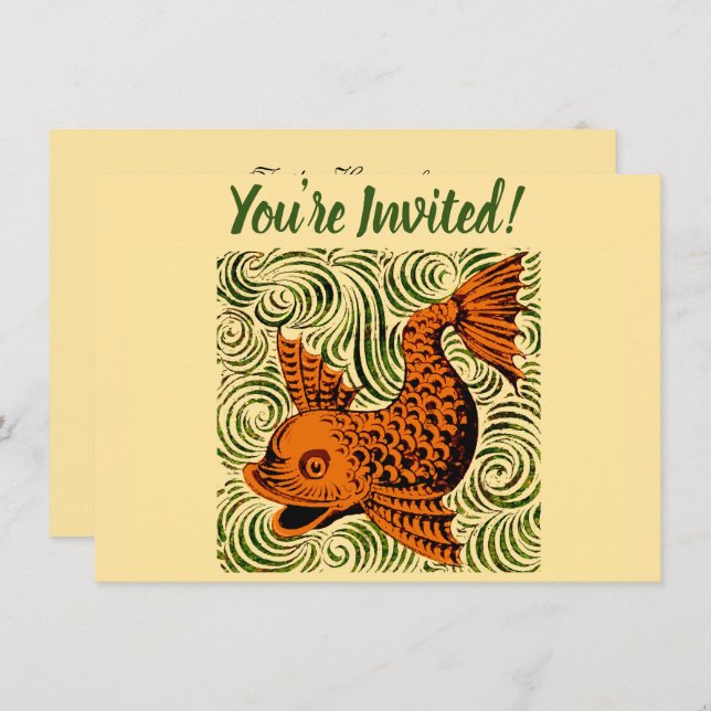 Convites Antiguidade de Peixe Azulejo Antigo (Frente/Verso)