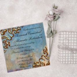Convites Antiguidade do Teal Watercolor e Casamento de Joia