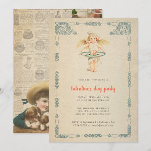 Convites Antiguidade dos rosas do Cupido do vintage do