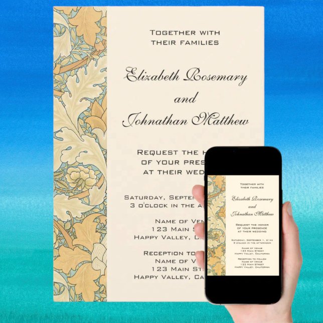 Convites Antiquado Vitoriano William Morris Rua James Flora (Antique Victorian William Morris St. James Floral Invitation)