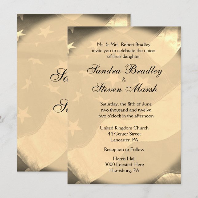 Convites Antiquados de Casamento de Bandeiras Amer (Frente/Verso)