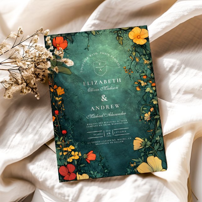 Convites Antique Arte Floral Nouveau Casamento (Criador carregado)