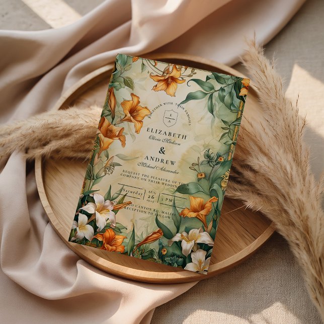 Convites Antique Botanical Floral Wedding (Criador carregado)