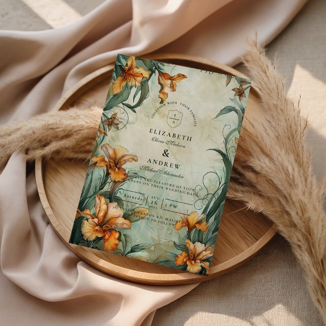 Convites Antique Botanical Lily Wedding (Criador carregado)
