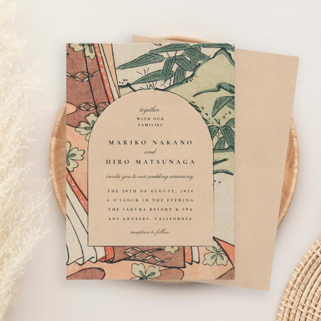 Convites Antique Casamento Kimono Bamboo Japonês (Criador carregado)